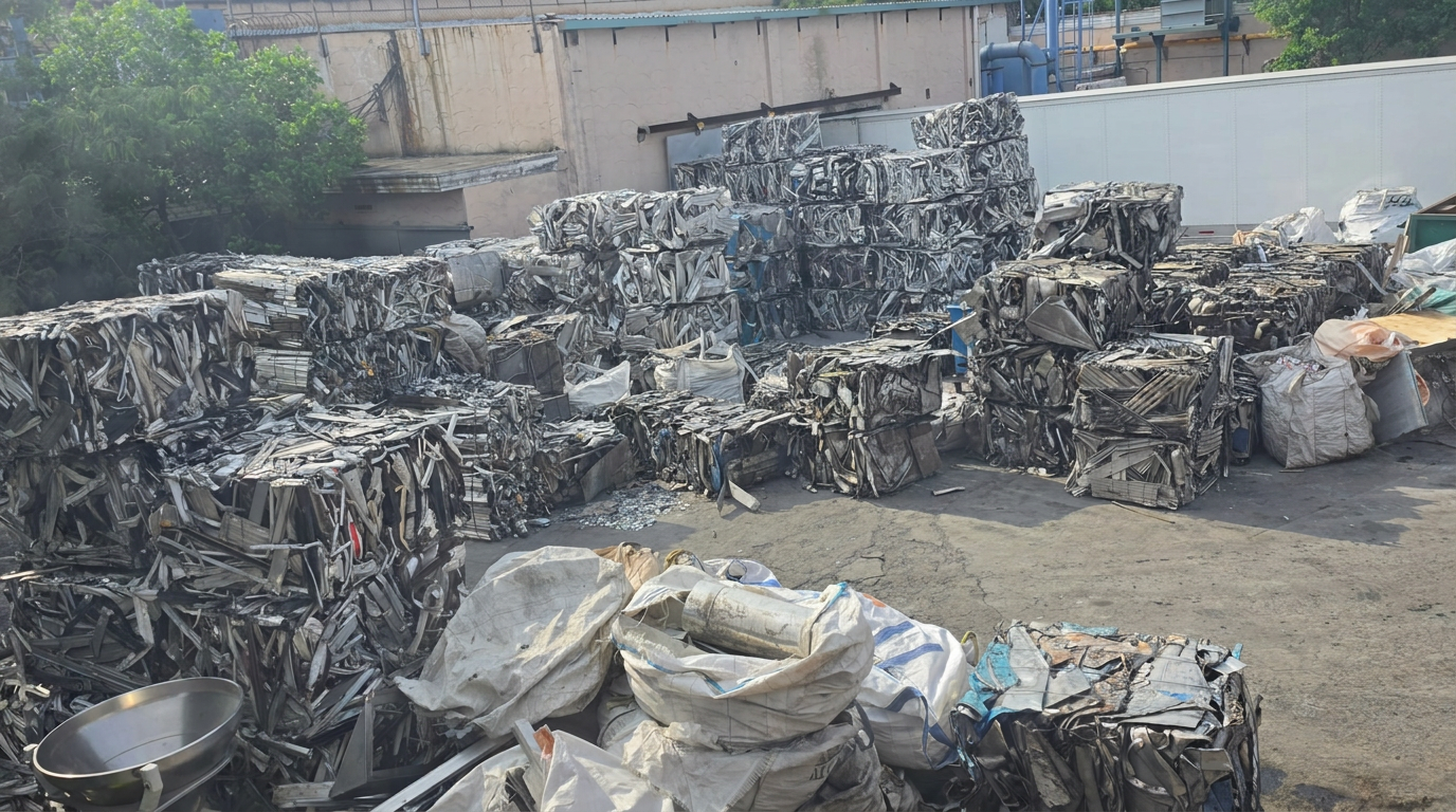 Patio de MRV con pacas de aluminio clasificado